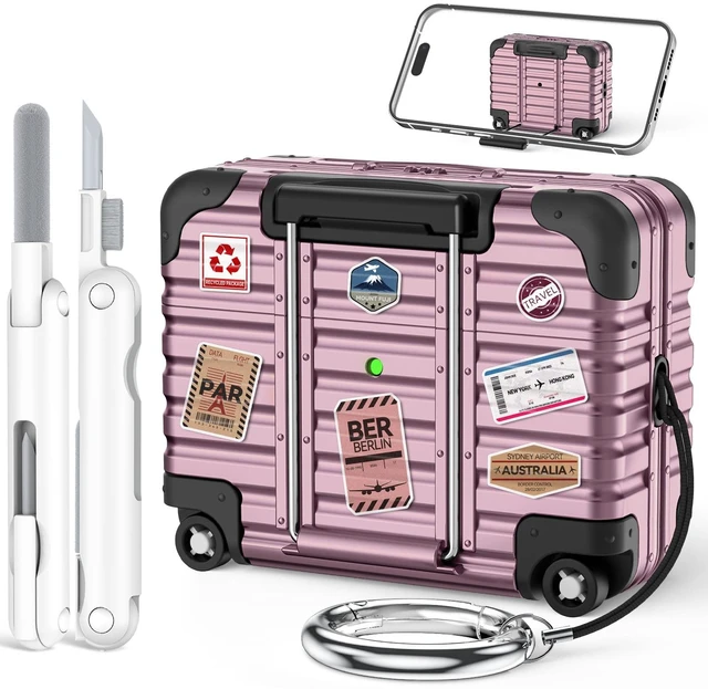 Main image of for AirPods Pro 2 Case with Lock and Phone Stand,Purple Cute Funny Suitcase Design Hard Protection Cover for AirPods Pro 2nd/1st Gen Case with Cleaner Kit & Keychain,for Women Men