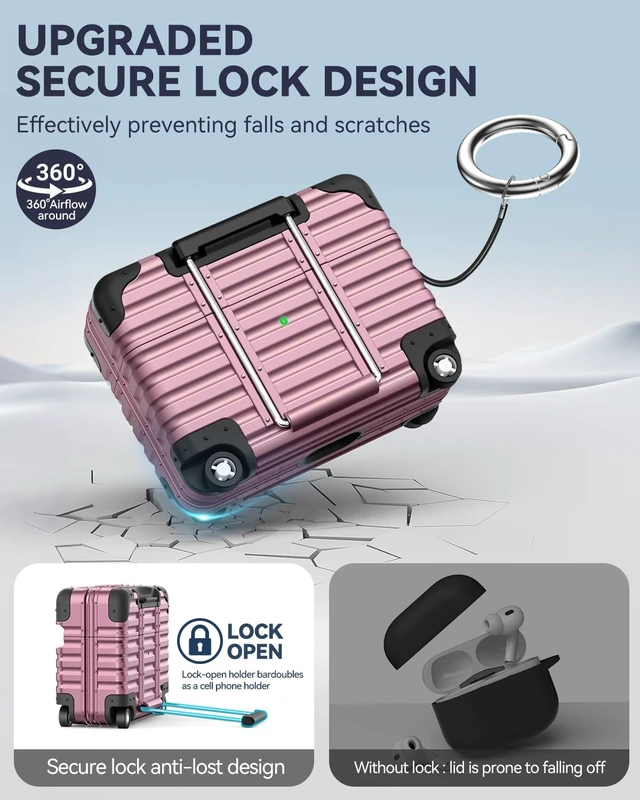 Alt view image 3 of 7 - for AirPods Pro 2 Case with Lock and Phone Stand,Purple Cute Funny Suitcase Design Hard Protection Cover for AirPods Pro 2nd/1st Gen Case with Cleaner Kit & Keychain,for Women Men