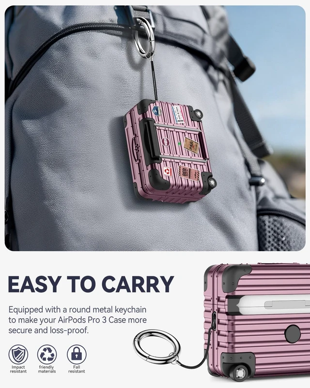Alt view image 6 of 7 - for AirPods Pro 2 Case with Lock and Phone Stand,Purple Cute Funny Suitcase Design Hard Protection Cover for AirPods Pro 2nd/1st Gen Case with Cleaner Kit & Keychain,for Women Men