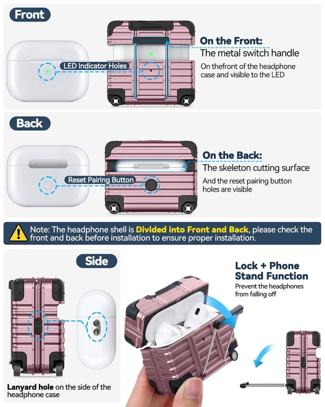 Alt view image 7 of 7 - for AirPods Pro 2 Case with Lock and Phone Stand,Purple Cute Funny Suitcase Design Hard Protection Cover for AirPods Pro 2nd/1st Gen Case with Cleaner Kit & Keychain,for Women Men