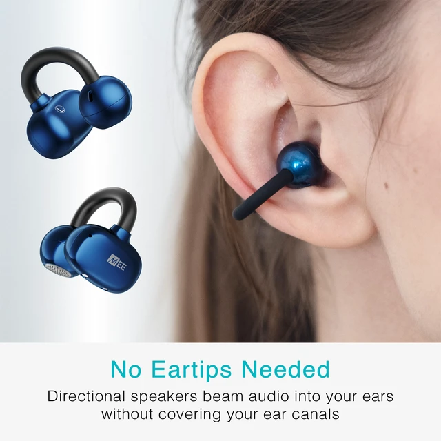 Alt view image 3 of 7 - Pebbles Air Open Ear True Wireless Earbuds - Bluetooth 5.3 Lightweight Earclip Headphones with Headset Microphone & Call Noise Reduction for Gym/Workouts/Sports and Gaming (Sapphire/Blue)