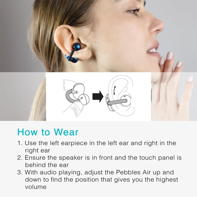 Alt view image 4 of 7 - Pebbles Air Open Ear True Wireless Earbuds - Bluetooth 5.3 Lightweight Earclip Headphones with Headset Microphone & Call Noise Reduction for Gym/Workouts/Sports and Gaming (Sapphire/Blue)