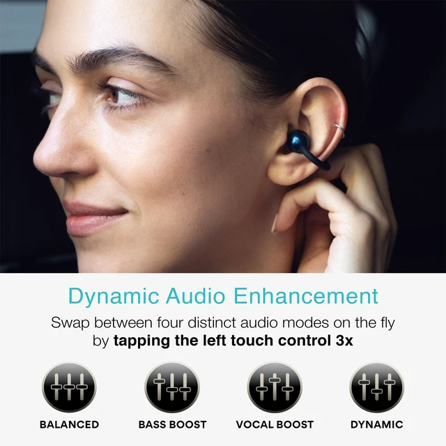 Alt view image 7 of 7 - Pebbles Air Open Ear True Wireless Earbuds - Bluetooth 5.3 Lightweight Earclip Headphones with Headset Microphone & Call Noise Reduction for Gym/Workouts/Sports and Gaming (Sapphire/Blue)