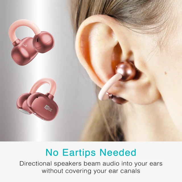 Alt view image 3 of 7 - Pebbles Air Open Ear True Wireless Earbuds - Bluetooth 5.3 Lightweight Earclip Headphones with Headset Microphone & Call Noise Reduction for Gym/Workouts/Sports and Gaming (Rose Gold/Pink)