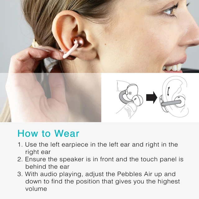 Alt view image 4 of 7 - Pebbles Air Open Ear True Wireless Earbuds - Bluetooth 5.3 Lightweight Earclip Headphones with Headset Microphone & Call Noise Reduction for Gym/Workouts/Sports and Gaming (Rose Gold/Pink)