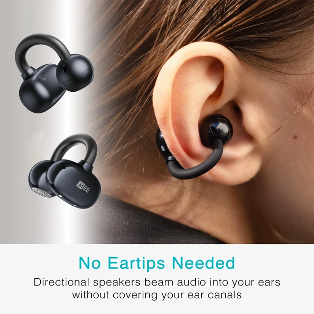 Alt view image 3 of 7 - Pebbles Air Open Ear True Wireless Earbuds - Bluetooth 5.3 Lightweight Earclip Headphones with Headset Microphone & Call Noise Reduction for Gym/Workouts/Sports and Gaming (Onyx/Black)