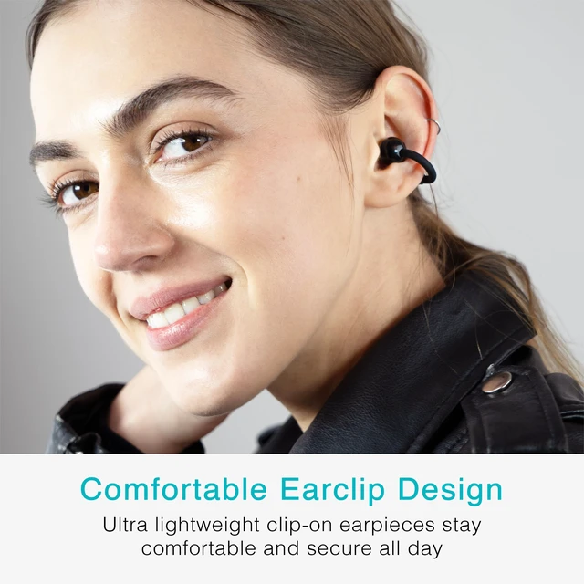Alt view image 2 of 7 - Pebbles Air Open Ear True Wireless Earbuds - Bluetooth 5.3 Lightweight Earclip Headphones with Headset Microphone & Call Noise Reduction for Gym/Workouts/Sports and Gaming (Onyx/Black)