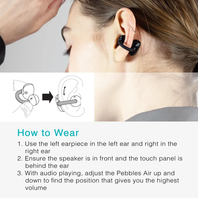 Alt view image 4 of 7 - Pebbles Air Open Ear True Wireless Earbuds - Bluetooth 5.3 Lightweight Earclip Headphones with Headset Microphone & Call Noise Reduction for Gym/Workouts/Sports and Gaming (Onyx/Black)