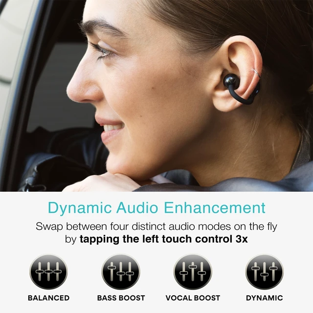 Alt view image 7 of 7 - Pebbles Air Open Ear True Wireless Earbuds - Bluetooth 5.3 Lightweight Earclip Headphones with Headset Microphone & Call Noise Reduction for Gym/Workouts/Sports and Gaming (Onyx/Black)