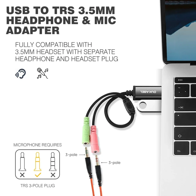 Alt view image 3 of 5 - USB Audio Adapter with 3.5mm Jack External USB Sound Adapter - 30CM/2Pack USB External Stereo Sound Card with 3.5mm Earphone and Microphone for PS4, PS5, Windows, Mac, Linux, Plug and Play