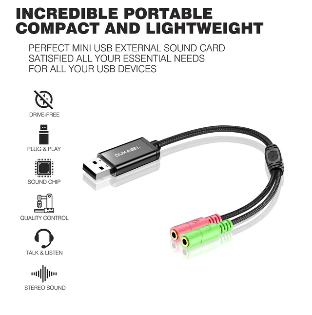 Alt view image 5 of 5 - USB Audio Adapter with 3.5mm Jack External USB Sound Adapter - 30CM/2Pack USB External Stereo Sound Card with 3.5mm Earphone and Microphone for PS4, PS5, Windows, Mac, Linux, Plug and Play