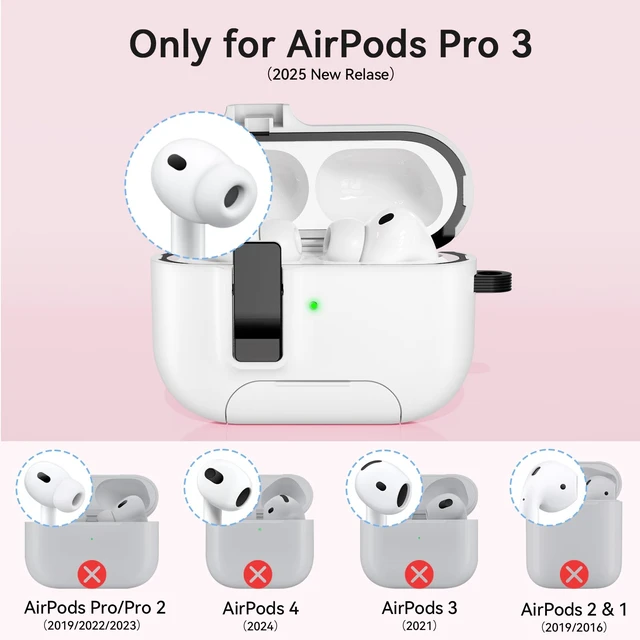 Alt view image 2 of 7 - for AirPods Pro 3 Case (2025) with Lock & Cute Keychain, White Case Cover for Apple AirPods Pro 3rd Generation with Phone Stand & Cleaning Kit for Women Girls, Compatible with MagSafe