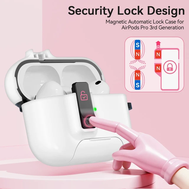 Alt view image 3 of 7 - for AirPods Pro 3 Case (2025) with Lock & Cute Keychain, White Case Cover for Apple AirPods Pro 3rd Generation with Phone Stand & Cleaning Kit for Women Girls, Compatible with MagSafe