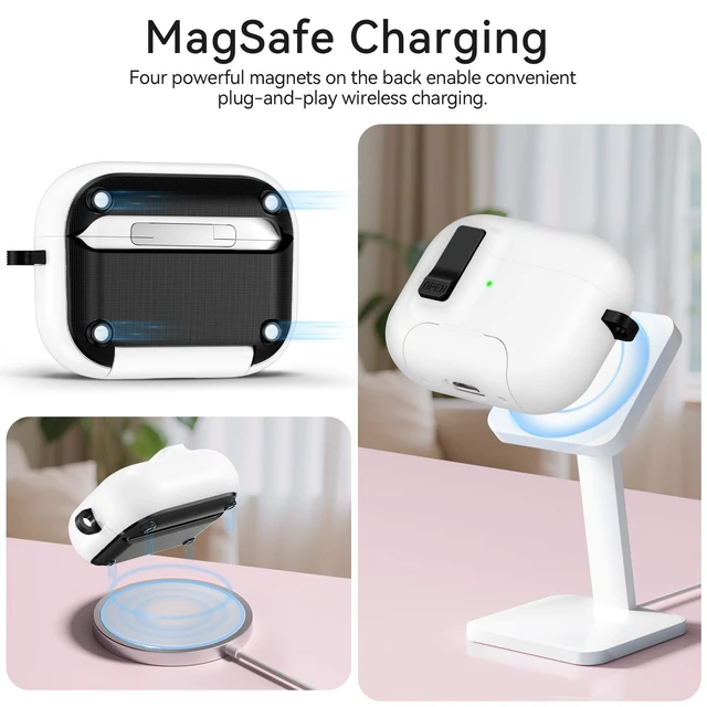 Alt view image 5 of 7 - for AirPods Pro 3 Case (2025) with Lock & Cute Keychain, White Case Cover for Apple AirPods Pro 3rd Generation with Phone Stand & Cleaning Kit for Women Girls, Compatible with MagSafe