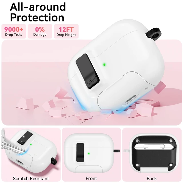 Alt view image 7 of 7 - for AirPods Pro 3 Case (2025) with Lock & Cute Keychain, White Case Cover for Apple AirPods Pro 3rd Generation with Phone Stand & Cleaning Kit for Women Girls, Compatible with MagSafe
