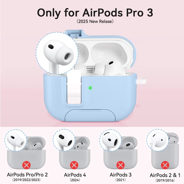 Alt view image 2 of 7 - for AirPods Pro 3 Case (2025) with Lock & Cute Keychain, Sky Blue Case Cover for Apple AirPods Pro 3rd Generation with Phone Stand & Cleaning Kit for Women Girls, Compatible with MagSafe