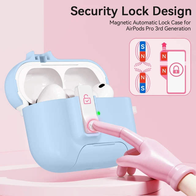 Alt view image 3 of 7 - for AirPods Pro 3 Case (2025) with Lock & Cute Keychain, Sky Blue Case Cover for Apple AirPods Pro 3rd Generation with Phone Stand & Cleaning Kit for Women Girls, Compatible with MagSafe