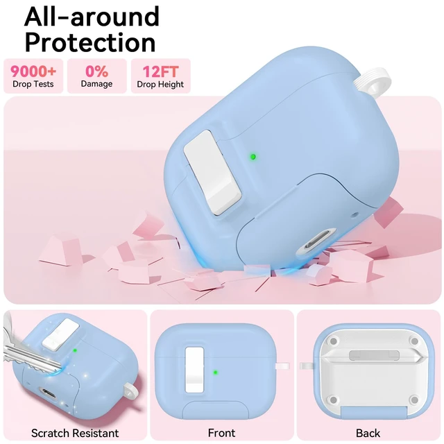 Alt view image 7 of 7 - for AirPods Pro 3 Case (2025) with Lock & Cute Keychain, Sky Blue Case Cover for Apple AirPods Pro 3rd Generation with Phone Stand & Cleaning Kit for Women Girls, Compatible with MagSafe