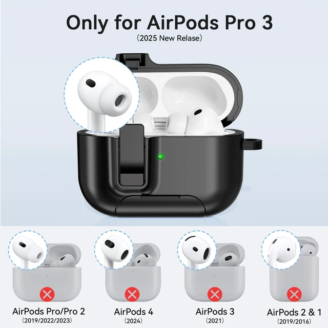 Alt view image 2 of 7 - for AirPods Pro 3 Case (2025) with Lock & Cute Keychain, Black Case Cover for Apple AirPods Pro 3rd Generation with Phone Stand & Cleaning Kit for Women Girls, Compatible with MagSafe