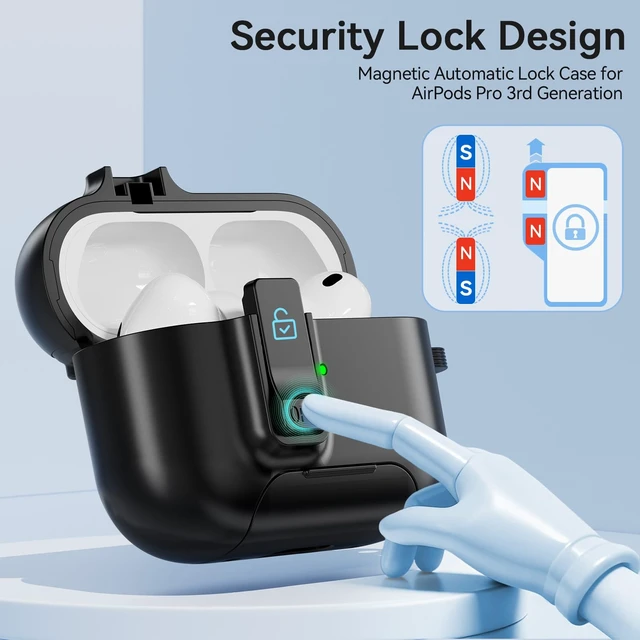 Alt view image 3 of 7 - for AirPods Pro 3 Case (2025) with Lock & Cute Keychain, Black Case Cover for Apple AirPods Pro 3rd Generation with Phone Stand & Cleaning Kit for Women Girls, Compatible with MagSafe
