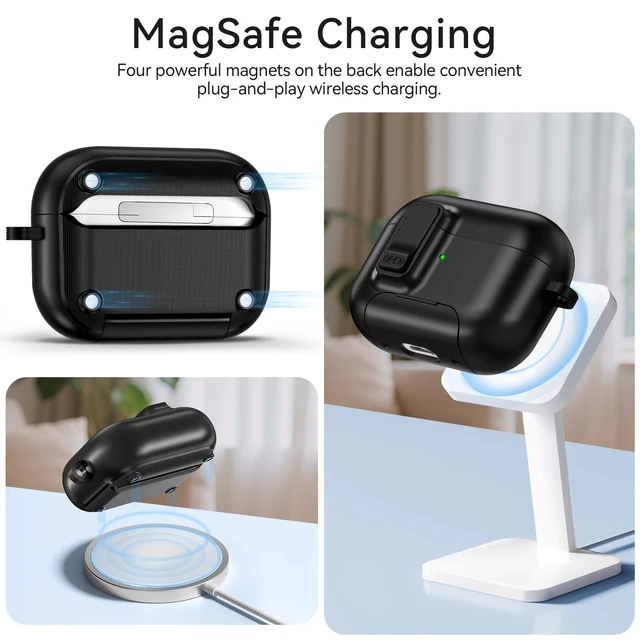 Alt view image 5 of 7 - for AirPods Pro 3 Case (2025) with Lock & Cute Keychain, Black Case Cover for Apple AirPods Pro 3rd Generation with Phone Stand & Cleaning Kit for Women Girls, Compatible with MagSafe