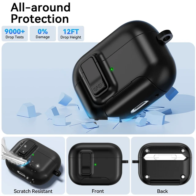 Alt view image 7 of 7 - for AirPods Pro 3 Case (2025) with Lock & Cute Keychain, Black Case Cover for Apple AirPods Pro 3rd Generation with Phone Stand & Cleaning Kit for Women Girls, Compatible with MagSafe