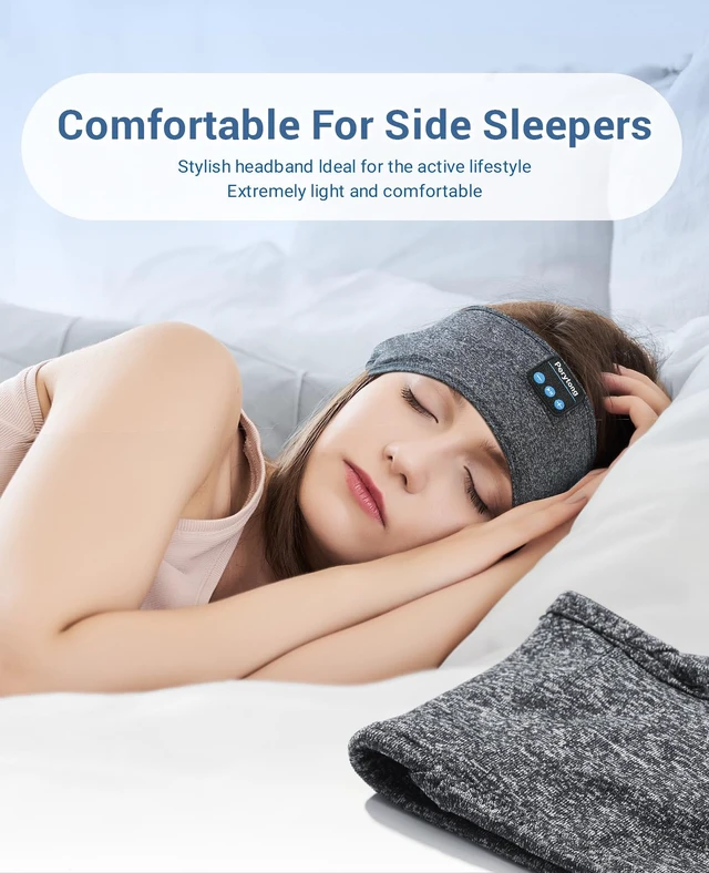 Alt view image 2 of 7 - Sleep Headband Headphones Bluetooth, Sleeping Headphones Wireless for Side Sleepers, Over-Ear Headphones Eye Mask Sports Headband with HD Stereo Speakers for Workout Running Travel Yoga