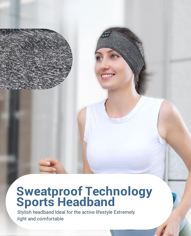 Alt view image 4 of 7 - Sleep Headband Headphones Bluetooth, Sleeping Headphones Wireless for Side Sleepers, Over-Ear Headphones Eye Mask Sports Headband with HD Stereo Speakers for Workout Running Travel Yoga