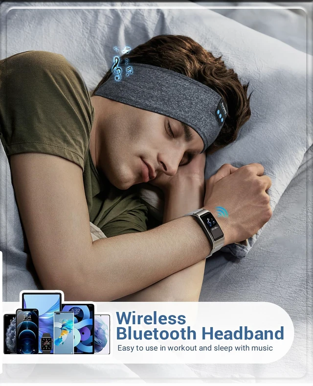 Alt view image 5 of 7 - Sleep Headband Headphones Bluetooth, Sleeping Headphones Wireless for Side Sleepers, Over-Ear Headphones Eye Mask Sports Headband with HD Stereo Speakers for Workout Running Travel Yoga