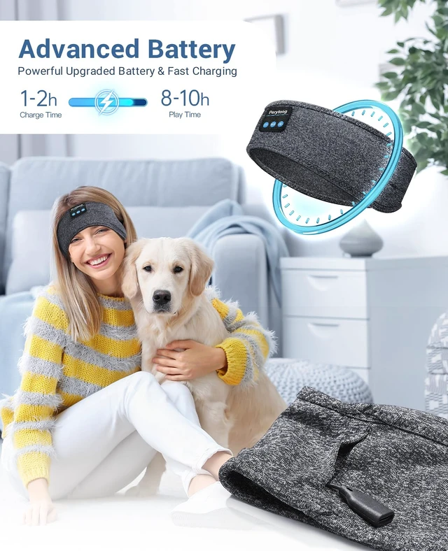 Alt view image 6 of 7 - Sleep Headband Headphones Bluetooth, Sleeping Headphones Wireless for Side Sleepers, Over-Ear Headphones Eye Mask Sports Headband with HD Stereo Speakers for Workout Running Travel Yoga