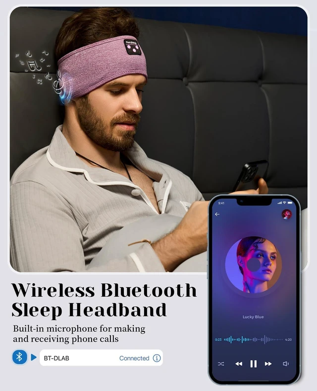 Alt view image 6 of 7 - Sleep Headphones Bluetooth 5.4 Headband, Sleeping Headphones for Side Sleepers, Over-Ear Headphones with Built-in Stereo Speakers, Soft Sports Headband Music Earphones for Workout Running Air