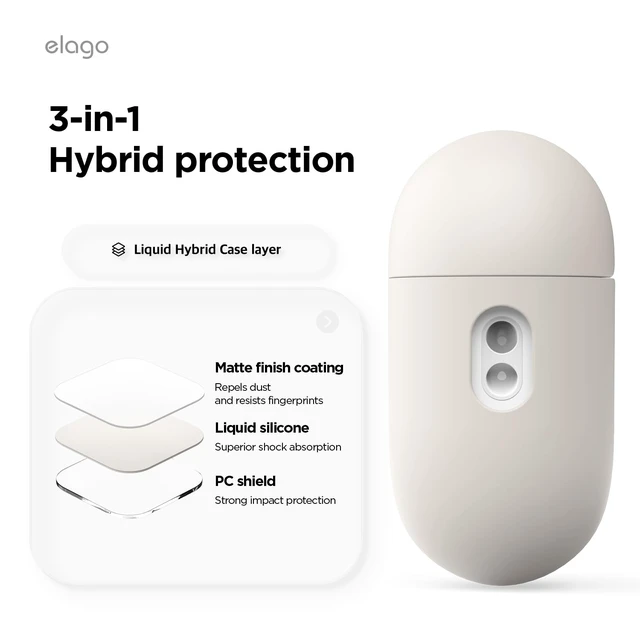Alt view image 3 of 7 - Liquid Hybrid Case for AirPods Pro 3 Triple Layer Protection, Lanyard Included, Wireless Charging, Shock Resistant (Stone)