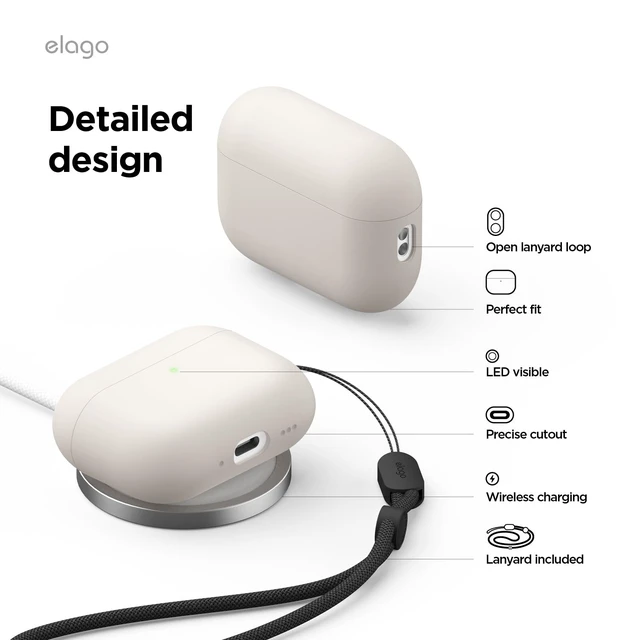 Alt view image 4 of 7 - Liquid Hybrid Case for AirPods Pro 3 Triple Layer Protection, Lanyard Included, Wireless Charging, Shock Resistant (Stone)