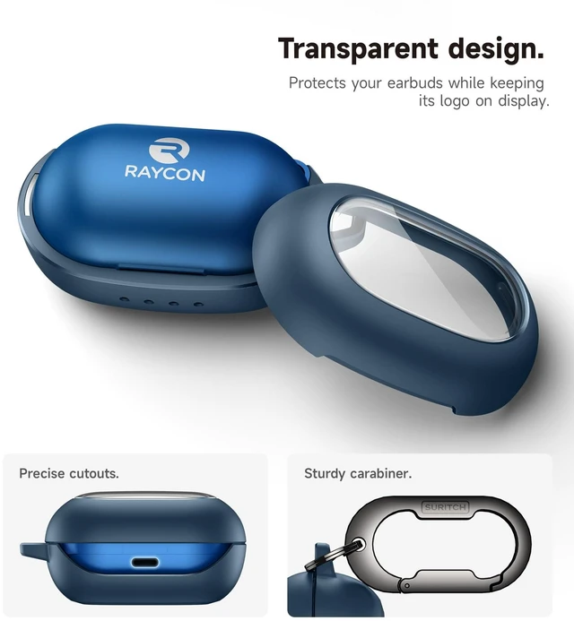Alt view image 6 of 7 - Case for Raycon Everyday Earbuds Classic Headphones, Shockproof Magnetic Case for Raycon Bluetooth Headset True Wireless Earbuds, Protective Cover with Magnetic Lid Lock & Carabiner, Navy