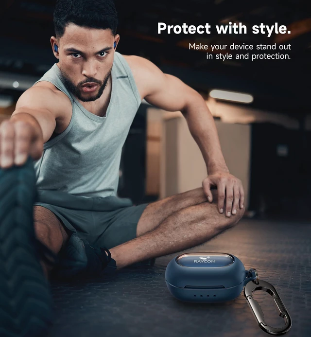 Alt view image 7 of 7 - Case for Raycon Everyday Earbuds Classic Headphones, Shockproof Magnetic Case for Raycon Bluetooth Headset True Wireless Earbuds, Protective Cover with Magnetic Lid Lock & Carabiner, Navy