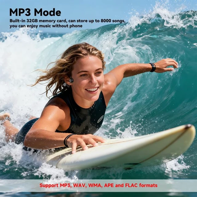 Alt view image 3 of 7 - Swimming Headphones, IPX8 Waterproof Bone Conduction Headphone Wireless Underwater Earbuds with 32GB Memory for Swimming, Cycling, Marathon