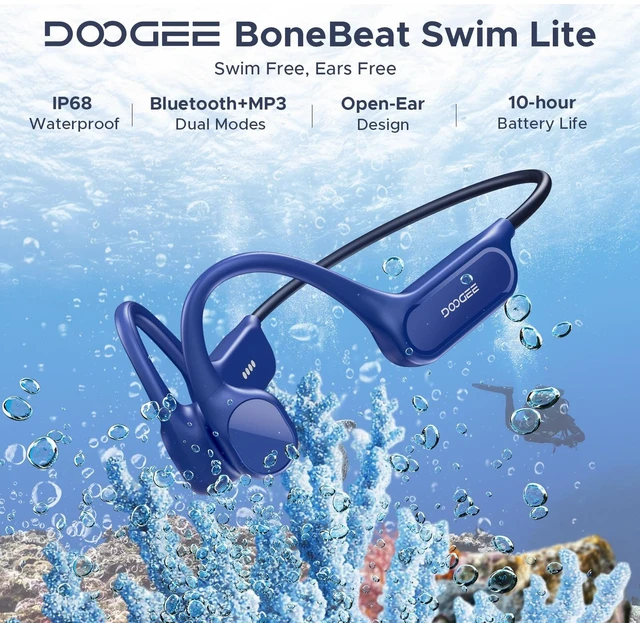 Alt view image 2 of 7 - DOOGEEEco Bone Conduction Headphones IP68 Waterproof Swimming Headphones,10H Running Headphones Bluetooth 5.4 Open Earphones 32GB MP3 Dual Modes for Cycling,Underwater Swimming,Fitness (Blue)