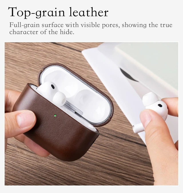 Alt view image 6 of 6 - Envelop Series - Leather Case for AirPods Pro 3 - Coffee Brown Hand-crafted Case Fully Wrapped in Full Grain Leather; Soft Microfiber Inner Lining; Wireless Charging Compatible