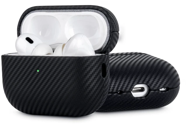 Main image of Envelop Series - Leather Case for AirPods Pro 3rd Generation - Black Hand-crafted Case Fully Wrapped in Top Grain Leather; Carbon Fiber Finish; Soft Microfiber Inner Lining; Qi wireless charging