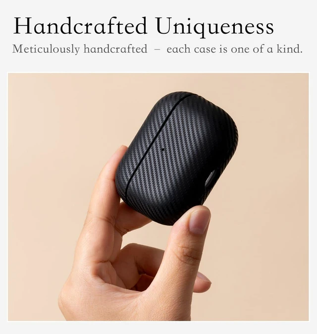 Alt view image 2 of 6 - Envelop Series - Leather Case for AirPods Pro 3rd Generation - Black Hand-crafted Case Fully Wrapped in Top Grain Leather; Carbon Fiber Finish; Soft Microfiber Inner Lining; Qi wireless charging