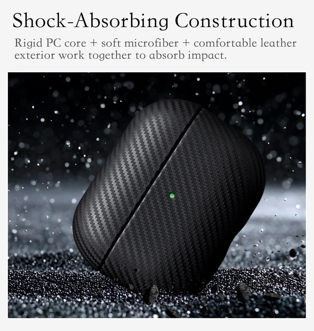 Alt view image 4 of 6 - Envelop Series - Leather Case for AirPods Pro 3rd Generation - Black Hand-crafted Case Fully Wrapped in Top Grain Leather; Carbon Fiber Finish; Soft Microfiber Inner Lining; Qi wireless charging