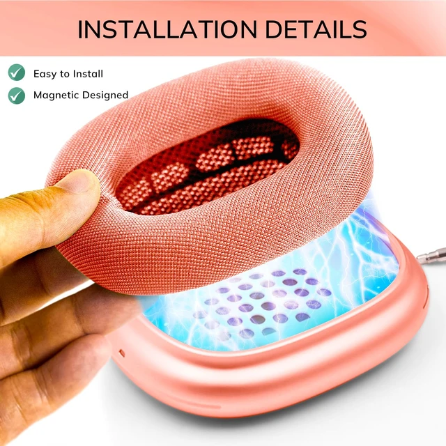 Alt view image 3 of 7 - Ear Cushions for AirPods Max 1 & 2 Headphone - Upgraded Mesh Earpads Replacement Compatible for AirPods Max 1 & 2 with Silicone Layer, Magnet, Memory Foam and Noise Isolation, Pink