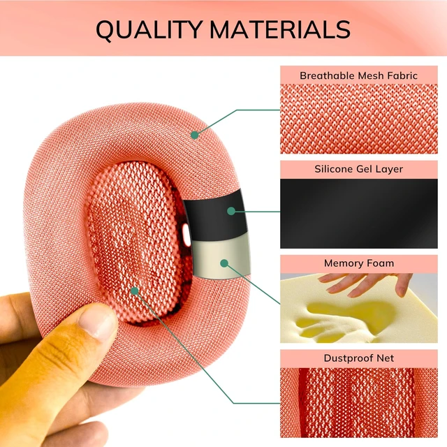 Alt view image 4 of 7 - Ear Cushions for AirPods Max 1 & 2 Headphone - Upgraded Mesh Earpads Replacement Compatible for AirPods Max 1 & 2 with Silicone Layer, Magnet, Memory Foam and Noise Isolation, Pink