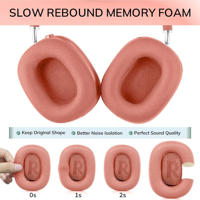 Alt view image 5 of 7 - Ear Cushions for AirPods Max 1 & 2 Headphone - Upgraded Mesh Earpads Replacement Compatible for AirPods Max 1 & 2 with Silicone Layer, Magnet, Memory Foam and Noise Isolation, Pink