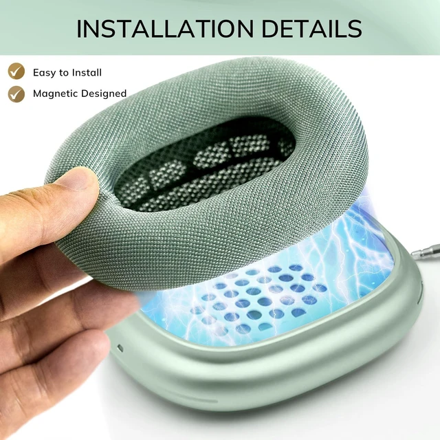 Alt view image 3 of 7 - Ear Cushions for AirPods Max 1 & 2 Headphone - Upgraded Mesh Earpads Replacement Compatible for AirPods Max 1 & 2 with Silicone Layer, Magnet, Memory Foam and Noise Isolation, Green