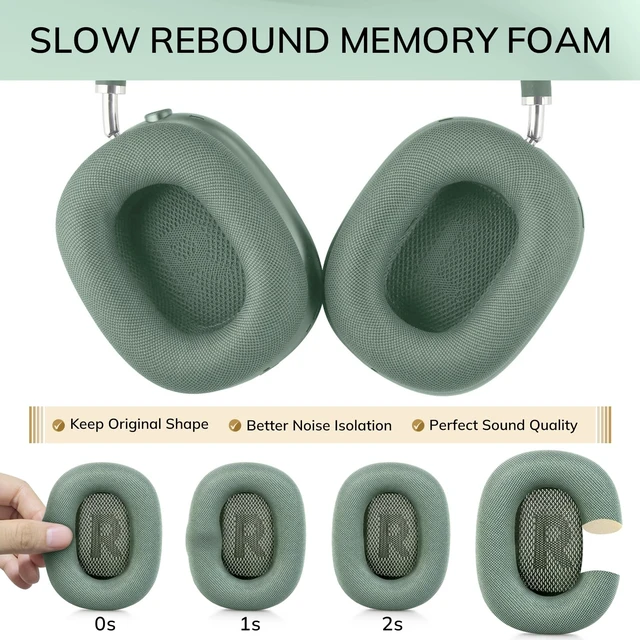 Alt view image 5 of 7 - Ear Cushions for AirPods Max 1 & 2 Headphone - Upgraded Mesh Earpads Replacement Compatible for AirPods Max 1 & 2 with Silicone Layer, Magnet, Memory Foam and Noise Isolation, Green