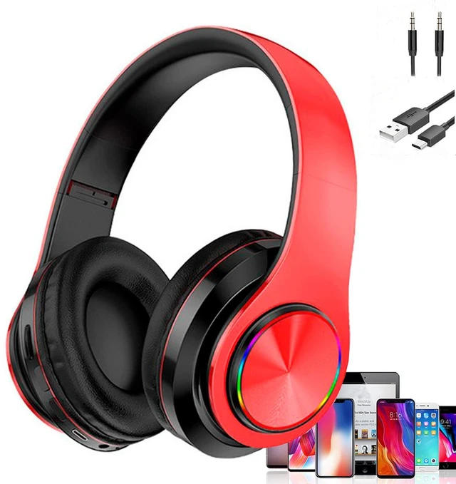 Main image of LED Bluetooth Over Ear Headphones, Foldable Wireless Headset with Mic Red 40mm Driver, Wired & Wireless Dual Mode, Colorful Rhythm LED Lights, Lightweight Comfort Fit, for Adults Home Travel Gift
