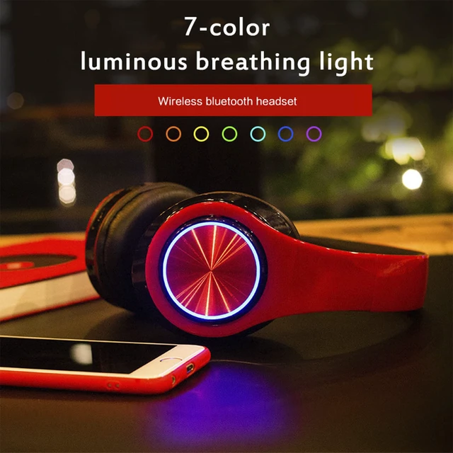 Alt view image 2 of 7 - LED Bluetooth Over Ear Headphones, Foldable Wireless Headset with Mic Red 40mm Driver, Wired & Wireless Dual Mode, Colorful Rhythm LED Lights, Lightweight Comfort Fit, for Adults Home Travel Gift