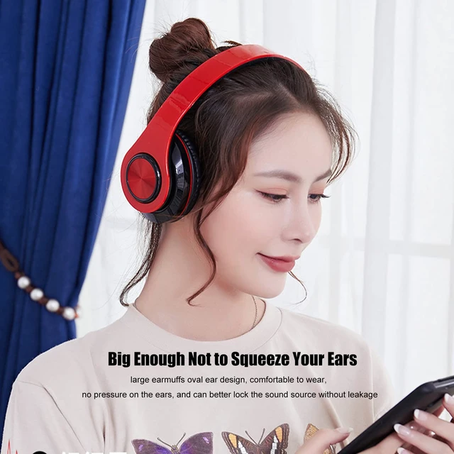 Alt view image 6 of 7 - LED Bluetooth Over Ear Headphones, Foldable Wireless Headset with Mic Red 40mm Driver, Wired & Wireless Dual Mode, Colorful Rhythm LED Lights, Lightweight Comfort Fit, for Adults Home Travel Gift