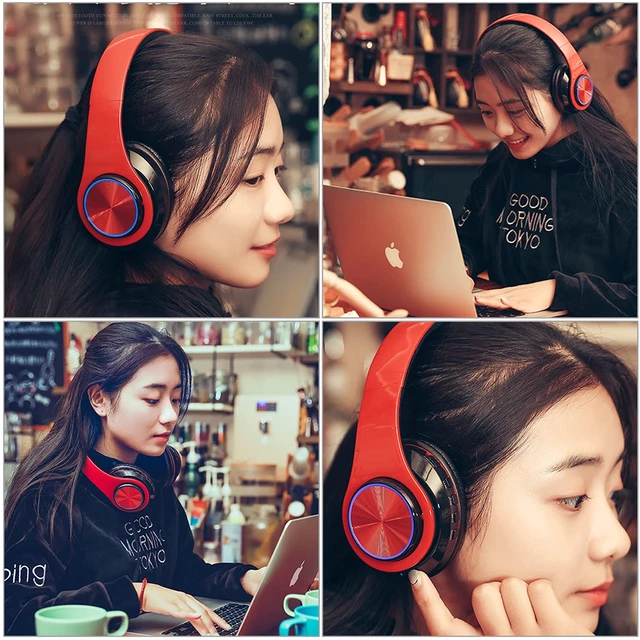 Alt view image 7 of 7 - LED Bluetooth Over Ear Headphones, Foldable Wireless Headset with Mic Red 40mm Driver, Wired & Wireless Dual Mode, Colorful Rhythm LED Lights, Lightweight Comfort Fit, for Adults Home Travel Gift
